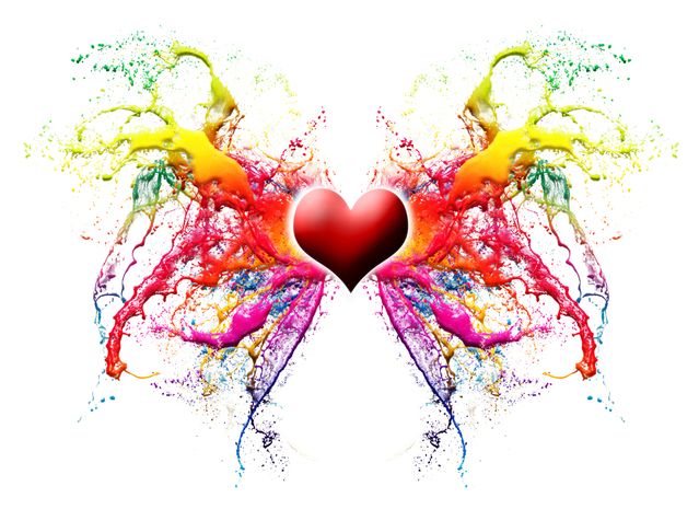 barevná skvrna znázorňující propojení ve středu se srdcem
